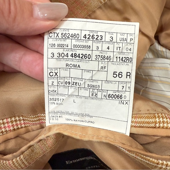 Ermenegildo Zegna Single Breasted Brown Plaid Tartan Blazer 100% Wool - Picture 8 of 17